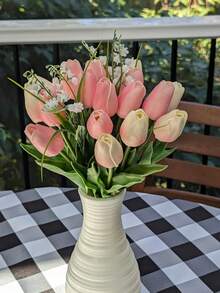 1件套白色粉色人造郁金香和马蹄莲婚礼花束，手捧鲜花，新娘婚礼花束，婚礼摄影道具，派对仪式周年纪念伴娘礼物 - 彩色 - 查看 4