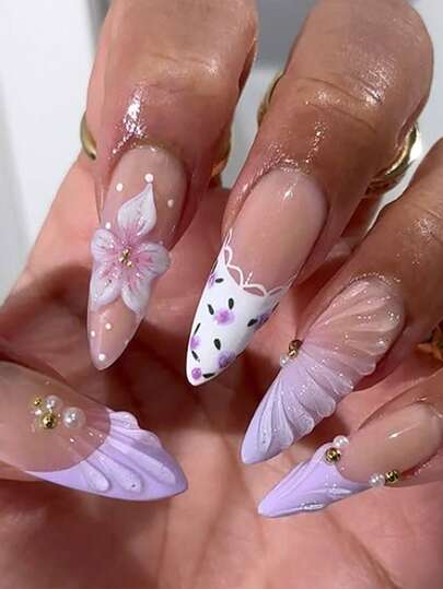 Bộ 24 móng giả hình hạnh nhân, thích hợp cho tiệc tùng, hẹn hò, Giáng sinh, Lễ tình nhân, quà tặng cho phụ nữ và bé gái, bao gồm 1 dũa móng và 1 gel dán.