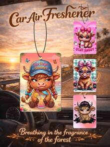 Conjunto de 4 enfeites de carro com fragrância de vaca das Terras Altas (4 peças/1 peça), decoração para retrovisor, acessório fofo para interior de carro, suprimentos para carro femininos e femininos, decoração perfumada, presente carinhoso para amigas e namoradas, pingente moderno para retrovisor de carro. - multicolorido - Ver 2
