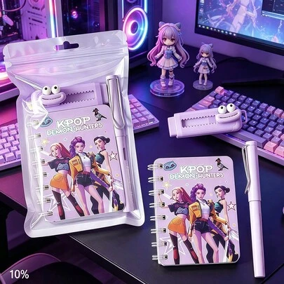 Juego de artículos de papelería con temática K-POP que incluye impresiones de grupos de ídolos, adecuado para uso diario y como regalo, perfecto para fans de K-POP, surtido aleatorio
