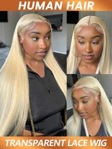 Peluca de cabello humano recto de 13x4 con encaje frontal, color rubio 613, peluca con encaje transparente de 180% de densidad para uso diario de mujeres - S613 - Ver 2