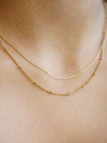 2pcs Stainless Steel Necklace For Women Dainty Gold Double Chain Necklace Minimalist Layered Style Bead Necklace Elegance Thin Chain For Gifts - Necklace - View 2