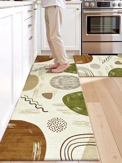 DAJIANG 1 pieza Alfombra larga de cocina de estilo de arte abstracto en beige, adecuada para baño, cocina, exterior, interior, pasillo, dormitorio, sala de estar, lavable a máquina, fácil de limpiar, base antideslizante, adecuada para decoración de dormitorio, decoración de estilo japonés y nórdico, decoración de baño, decoración de exterior