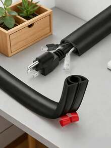 1 pieza Canaleta de cable de piso negro de PVC, autoadhesiva, retardante de llama y curvada, organizador de cables de piso adecuado para la gestión de cables y prevención de tropiezos, protector de cables, regalo del Día de la Madre - Negro - Ver 7