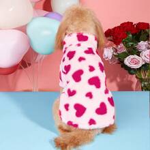 1pc Pet Small Dog Winter Fleece Jacket, With Stand Collar And Zipper For Easy Wear, Comfortable Pink Heart Pattern, Suitable For Small/Medium Dogs & Cats, Pet Coat For Cold Weather - Hot Pink - View 6
