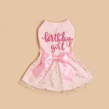 1pc Birthday Girl Pet Dog Dress, For Small/Medium Dog Cat Birthday Party Outfit, Fashionable Photo Shoot Attire, Breathable & Comfortable - Pink - View 3