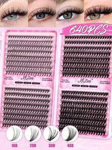 Natural Soft 640pcs 10D 20D 30D 40D Extra Large Capacity Mixed False Eyelash Book 8-16Mix 0.07mm D Curl Dense Voluminous DIY Handmade Lash Extension Daily Makeup Manga Style Upgraded Gift Box Set - D - 查看 9