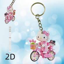 1 pieza Lindo llavero acrílico de bicicleta de Hello Kitty de Sanrio, llavero de coche eléctrico con colgante decorativo 2D de Kuroomi Melody Cinnamoroll; un encantador colgante de bicicleta con diseño de gato de dibujos animados; un llavero impreso por ambos lados; un regalo perfecto con tema de anime para niñas - Multicolor - Ver 5