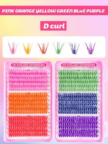 MEM 640pcs Cluster False Eyelashes, 8-16mm Length, Available In 30D/40D/50D/60D/80D/100D 6 Colors, Also Includes Cat Eye Colored Styles. Natural, Thick And Full, With 1 Colored Lash Included, Suitable For Beginners - 彩色 - 查看 4
