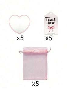 30pcs/15pcs Pink Heart-Shaped Makeup Mirror Gift Set - Includes 5/10 Makeup Mirrors, 5/10 Thank You Cards, And 5/10 Organza Bags. Suitable As Wedding Gifts, Tea Party Gifts, Birthday Party Gifts, Bridal Shower Gifts, Valentine's Day Gifts, And Party Favors - Mirror Set - View 9