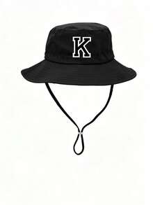 1pc Kids Letter Print Sun Hat, Casual Design With Adjustable Wind Strap, Suitable For Outdoor, Beach Sun Protection - Black - View 33