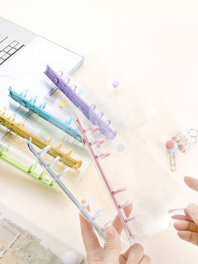 Sổ tay bìa rời trong suốt khổ A6, kèm sticker, hộp đựng sticker 3D, bộ sổ tay PVC 6 lỗ, nhật ký tự làm.