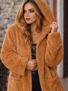 Teddy Coat With Hood, Super Warm & Stylish – Winter 2026. Wool-Type Fabric. None. Holiday. Night. Vacation. Dating. Trip. - 駝色 - 查看 8