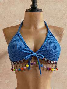 Women's 2-Piece Summer Set: Rope, Starfish & Shell Pendant Decor Cropped Tank Top And Mini Skirt - Blue - View 6