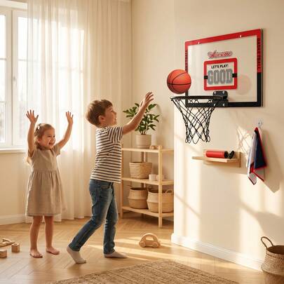 1pc Random Color & Shape Indoor Kids' Basketball Hoop With Transparent Backboard, Suitable For Home And Outdoor Activities,Baby Basketball,Basketball Hoop Set,Toy Basketball,Basketball,Basketball Hoop,Basket Ball