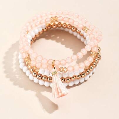 5件套波西米亚海洋风奢华时尚优雅串珠手链套装，适合女性日常休闲、派对、音乐节、海滩度假等场合佩戴。