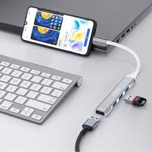 VegGieg 四合一 USB 2.0/3.0 集线器，Type-C/USB 四端口适配器，高速 350MB/s 数据传输分线器，铝合金即插即用延长线，兼容笔记本电脑、台式机、手机、平板电脑 - 查看 8