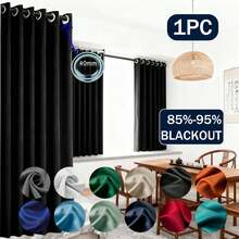 Bộ 1/2 rèm cửa polyester màu trơn, cản sáng, cách nhiệt, thích hợp cho nhà bếp, phòng ăn, phòng khách, phòng ngủ, phòng học, màu đen hoặc xám đậm. - màu đen - Xem 1