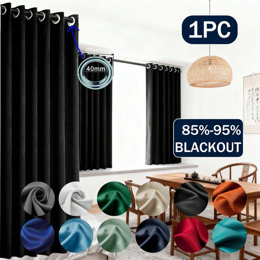 Bộ 1/2 rèm cửa polyester màu trơn, cản sáng, cách nhiệt, thích hợp cho nhà bếp, phòng ăn, phòng khách, phòng ngủ, phòng học, màu đen hoặc xám đậm. - màu đen - Xem 1