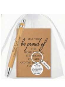 12pcs Bamboo Ballpoint Pens & Inspirational Notebook With Keychain Set - J-Multicolor - View 5