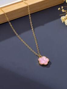 1pc Minimalist New Sweet Pink + Coffee Brown Clover Flower Pendant Necklace, Elegant & Luxurious, Minimalist & Fashionable Design, Suitable For Women, Ideal For Date Night, Graduation Gift, Daily Wear, And Wedding Season - Pink - View 3
