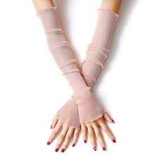 1pc Women's Elegant Pleated Solid Color Long Gloves, Fashionable Multipurpose Gloves Suitable For Weddings, Parties, Valentine's Day, Driving, Daily Wear And Vacation - Pink - View 10