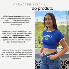 Women's Cropped Blouse Brazil Print Ribbed World Cup Premium T-Shirt - Blue - View 2