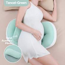 Gối bà bầu hình chữ U tiện dụng dành cho người nằm nghiêng – Gối toàn thân hỗ trợ thắt lưng và bụng – Ruột gối bằng polyester mềm mại giúp giảm đau lưng và tạo sự thoải mái trong thời kỳ mang thai – Họa tiết hồng và xanh lá cây - màu xanh lá cây - Xem 7
