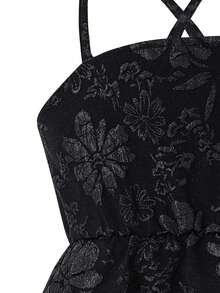 1 chiếc đầm kiểu công chúa ngọt ngào màu đen, chất liệu jacquard, không tay, dây mảnh, eo cao, thanh lịch dành cho bé gái, thích hợp cho mùa hè. - màu đen - Xem 5