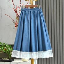 LuminousWealth Spring/Summer New Lace Trim Denim Effect Skirt - Blue - View 5