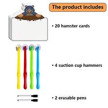 hoojojo 10/20/40pcs Reusable Double-Sided Wipe Clean Cards Set, Groundhog Themed Drawing Practice Cards, Memory Learning Supplies Stationery, Housewarming Party Gift, Back To School - Multicolor - View 12