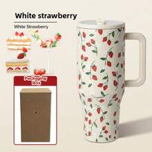 32oz 40oz Stainless Steel Insulated Water Bottle Vacuum Flask Leakproof With Straw Spout Handle Lids Reusable Vacuum Cup Keep Cold 48h Hot 24h For Travel Gym Camping Hiking School Office - 白草莓 - 查看 3