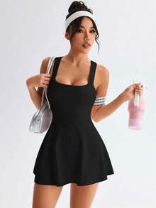 Dewbera Vestido deportivo informal de mujer de unicolor con espalda cruzada - Rosa - Ver 7