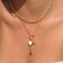 S SHOPBOHO 1 chiếc dây chuyền hình xương cá màu vàng, khóa cài OT mạ vàng, dây xích nhiều lớp hình chữ V, kiểu dáng đơn giản, thanh lịch, làm bằng thép không gỉ, chống thấm nước, dành cho nữ. - Xương cá - Xem 1