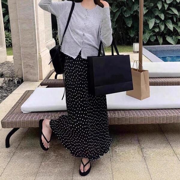 Women's Casual Elegant Polka Dot Print Skirt, Suitable For Spring, Summer And Autumn