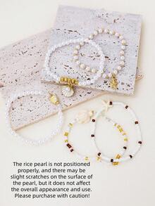 5 pièces Ensemble de bracelets faits main de tortue de mer avec perles de riz pour femmes. Bracelets bohèmes d'été avec coquillages et étoiles de mer. Bijoux de plage quotidiens, cadeaux pour filles - Multicolore - Voir 5