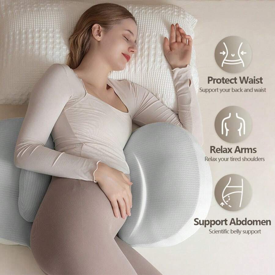 Gối bà bầu hình chữ U tiện dụng dành cho người nằm nghiêng – Gối toàn thân hỗ trợ thắt lưng và bụng – Ruột gối bằng polyester mềm mại giúp giảm đau lưng và tạo sự thoải mái trong thời kỳ mang thai – Họa tiết hồng và xanh lá cây - Xám - Xem 1
