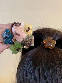 6个多巴胺发圈 - 奢华亚克力花朵发圈 - 复古弹力发绳配饰 - 彩色 - 查看 2