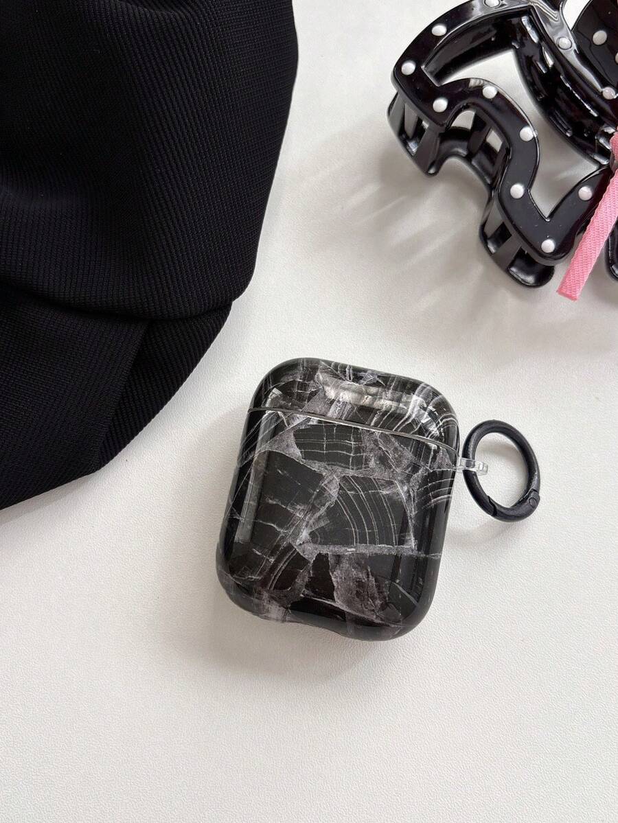 Marble Texture 4/ Pro 3/ 2 Wireless Bluetooth Earphone Case, Personalized Soft Full Coverage Protective Cover For Women - Black - View 1