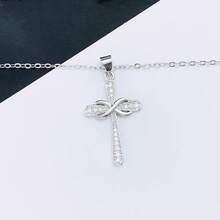 1 chiếc dây chuyền mặt dây chuyền hình thánh giá tối giản bằng bạc S925 đính đá Zirconia lấp lánh, trang sức thanh lịch để đeo hàng ngày, món quà chất lượng dành cho người thân yêu. - Bạc - Xem 3