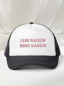 1顶女士印花“LESS NAGGIN”网眼遮阳帽，可调节户外休闲防晒帽，适合春季、秋季、旅行、海滩、度假，男女通用Y2K风格帽子 - 字母 - 查看 3