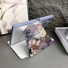 1pc Purple & Pink Floral 360° Rotating Flat Tablet Protective Case With Auto Wake/Sleep, 3-Fold Stand, Pen Slot, Compatible With IPad, Galaxy Tab & Pad, Tablet, Pad - Multicolor - View 5