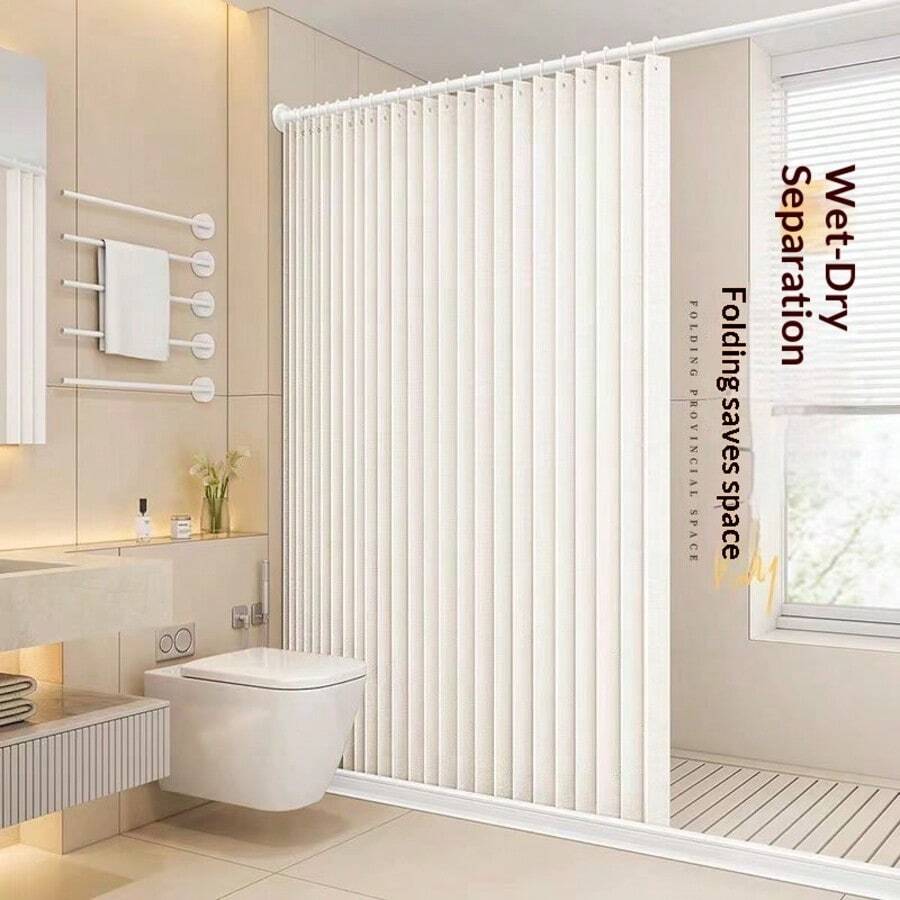 1 Stück Mehrfarbiger, hitzebeständiger, faltbarer Duschvorhang - modisches Grau-Beige-Kaffee Gewebe für Zuhause und Hotel Badezimmer Raumteiler, inklusive Haken und Bänder, modernes Luxus Design