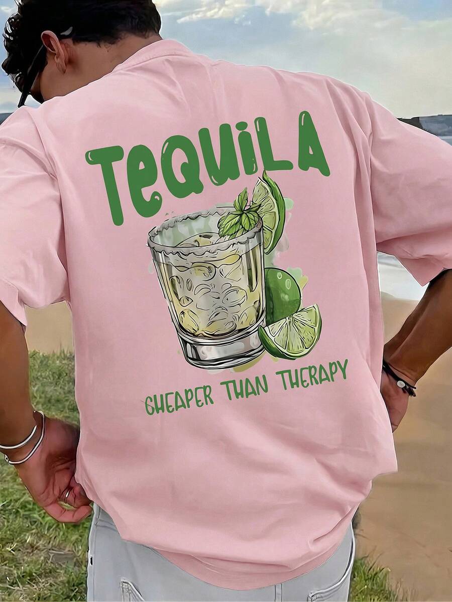 SU ER Men's Fashionable Printed Loose Short Sleeve T-Shirt | Exquisite Design | Summer Essential | Easy To Match, Showcasing Your Style - Pink - View 1