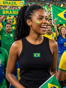 Kit Of 4 Women's Tank Tops, Premium Stylish Blogger-Style Blouse,  Winter Style, Perfect For The Copa Brasil, Mother's Day, And As A Gift. - thêu đen, trắng, vàng, xanh lá cây - Xem 4