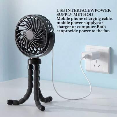 1pc Portable Octopus Clip-On Fan Flexible Tripod Outdoor Camping Car Fan Silent USB Rechargeable Desk Fan Suitable For Office, Camping And Travel