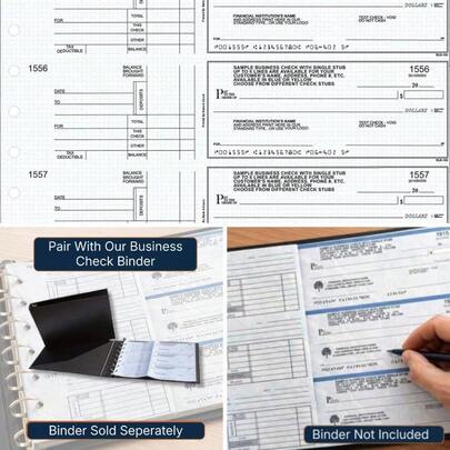 New Manual Business Checks, Blue Safety, 3 To Page With Stub, 250