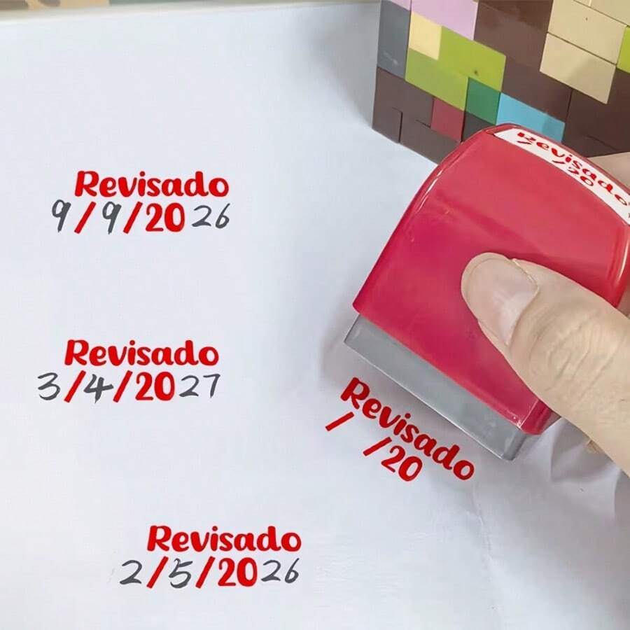 Revised Stamp, Date Revised, Reviewed, Approved, Edited, Red Stamp Mark, Record Important Dates, Year Month Evaluation Stamp - Style 1 - View 1