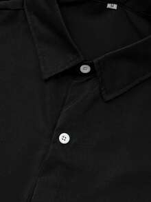 男士休闲短袖印花衬衫 - 黑色 - 查看 5