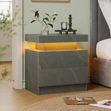 Night Stand Set 2 LED Bedside Table With Wood 2 Drawers Modern End Side Table For Bedroom - Ash Gold - View 4
